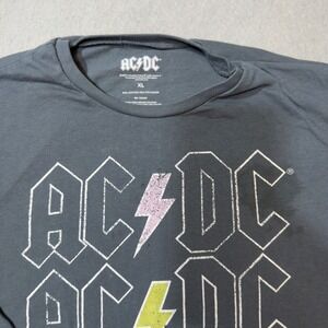 AC/DC Graphic T-Shirt Mens XL Charcoal Gray Distressed Rock Band Lightning Bolt